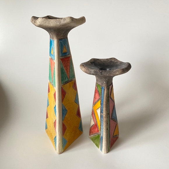 Vintage Raku Art Pottery Candlestick Holders, Set of 2 - Picture 13 of 14